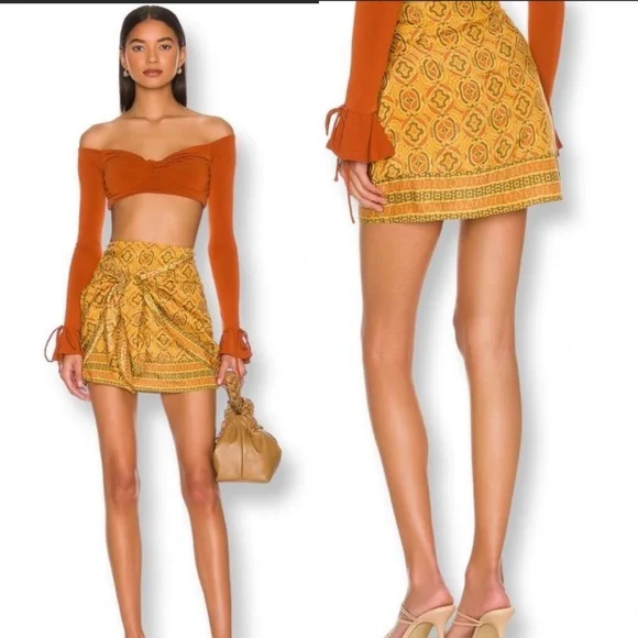 NWOT Free People REVOLVE Imogen Sarong Mini Skirt in Turmeric Made in India - Picture 1 of 10